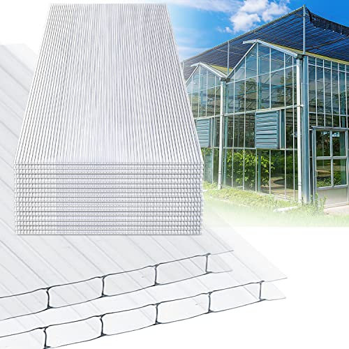 Ansobea 14 placas de policarbonato huecas de doble puente resistente a los rayos UV, para invernadero, horticultura, cocheras, 60,5x121 cm, 4 mm, 10,25 m², transparente,XXYYGBHBT1