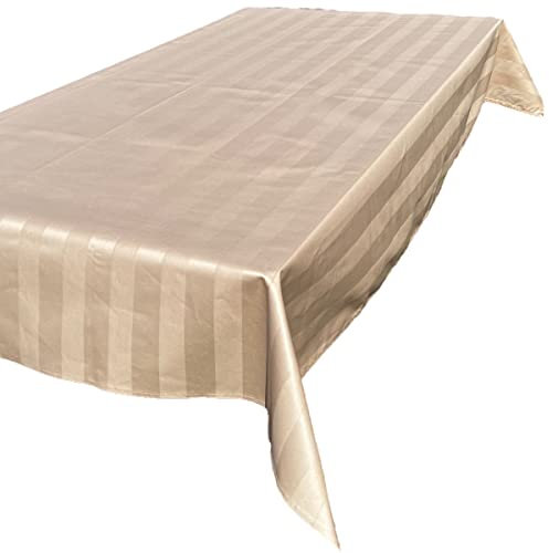 Outdoor Tischdecke Damast Baumwolle mit Acrylbeschichtung - Streifen - Kaffee - 150 x 200 cm