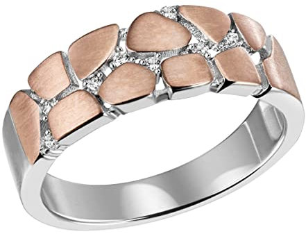 goldmaid Damen- Ring 925 Sterlingsilber mattierte Platten rot vergoldet 8 Zirkonia weiß (56)