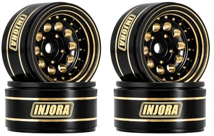 INJORA 1.0 Beadlock Felgen Schwarz Beschichtet Messing Felgen für 1/24 1/18 RC Crawler Car Axial SCX24 AX24 TRX4M FCX24,Messing