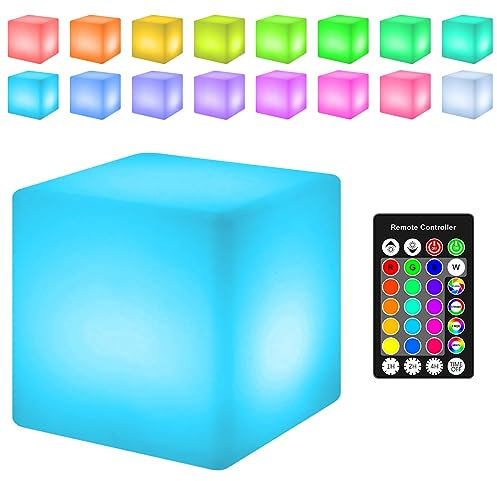 YATOSEEN Würfellampe, Tragbares Nachtlicht, Wiederaufladbare USB-Tischlampe, IP68 Wasserdicht Dimmbar RGB 16 Farben LED Zeitgesteuerte Stimmungslicht mit Fernbedienung für Schlafzimmer, Camping