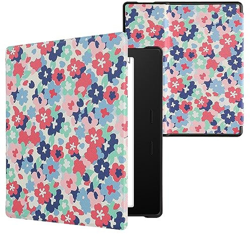 kwmobile Klapphülle kompatibel mit Amazon Kindle Oasis 10. Generation Hülle - eReader Case - Pastellblumen Rot Altrosa Blau