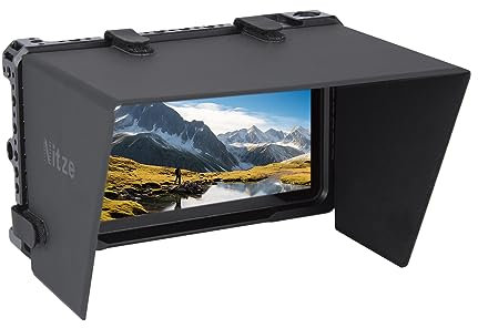Nitze Cage for Portkeys LH7P / LH7H Monitor with PU Leather Sun Hood, with Built-in NATO Rail and Cold Shoe, Multiple 1/4-20 Threaded Holes and 3/8 ARRI Locating Hole - JT-I03B