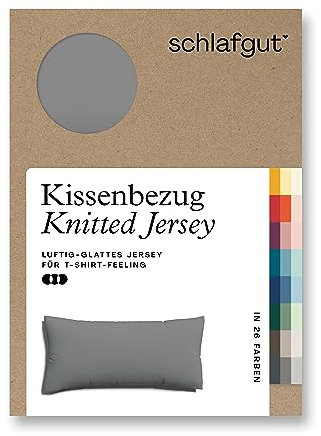 schlafgut Knitted Jersey Kissenbezug 40 x 80 cm Grey Mid Uni weicher Premium Kopfkissenbezug einzeln, faltenfrei mit Elasthan