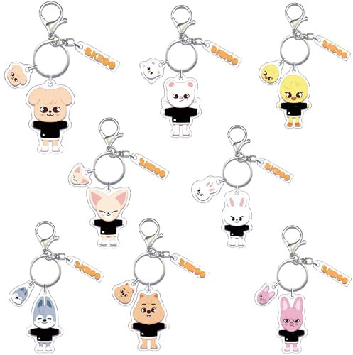 PQKL-party Stray Kids Schlüsselanhänger Skzoo 8Pcs Stray Kids Geschenke Schlüsselanhänger, Skzoo Acryl Anime Anhänger Keychain, Rucksäcken Deko fur Mädchen Fans Kinder