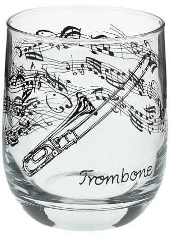 Glas mit Instrumenten und musikalischen Motiven, schwarzer Druck (Posaune), 200 ml