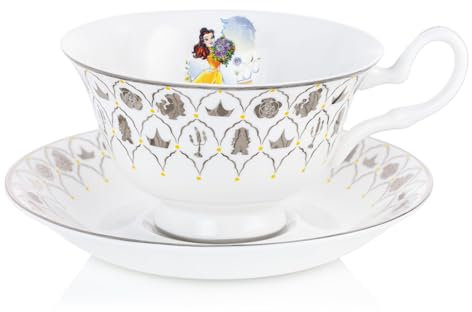 The English Ladies Co Disney 100 Years Beauty and The Beast Belle Cup and Saucer, Fine Bone China, 15 × 15 × 7.2 cm, Multicolor