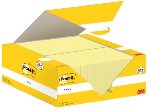 Post-it Notes, Kanariengelb, Vorteilspackung 18 Blöcke + 6 GRATIS, 100 Blatt pro Block, 38 mm x 51 mm, Farbe: Gelb - Selbstklebende Notizzettel zum Notieren, für To-Do-Listen und als Erinnerung
