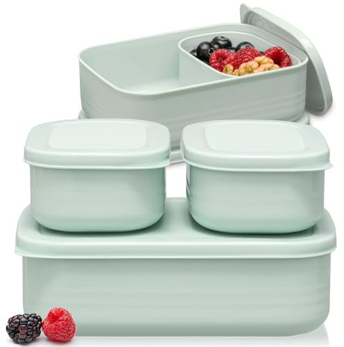 Hausfelder Juego de fiambreras, 1 x 900 ml + 2 x 280 ml, fiambrera con compartimentos para niños y adultos, se puede utilizar como fiambrera (verde menta, 1 x 900 ml, 2 x 280 ml)
