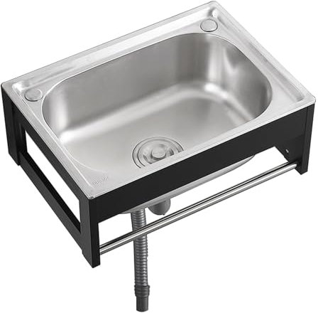 Fregadero de Acero Inoxidable de un Solo Seno, Fregadero de Pared, Fregadero de Uso General, Fregadero de Cocina con Soporte, Fregadero de Cocina Pequeño, para Lavandería, Garaje (38x33x21cm)