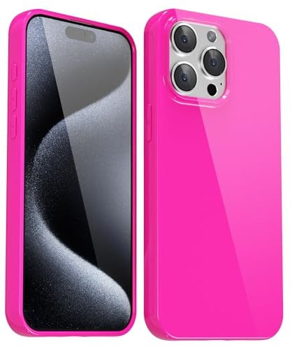 Svanove for iPhone 15 Pro Case Silicone, Glossy Soft Rubber Gel Jelly Cute Protective Plastic Simple Plain Phone Case Cover for Women Girl, Slim Thin Flexible Shockproof TPU, Neon Hot Pink