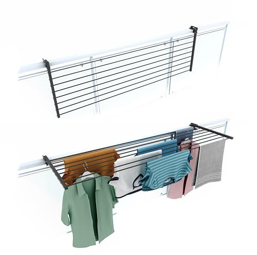 foxydry Stendino da Balcone Ribaltabile, Stendibiancheria da Ringhiera Esterno Resistente in Acciaio inox e alluminio Duo, per terrazzi, balconi e ringhiere - Lunghezza 162 cm (Antracite, 162 cm)