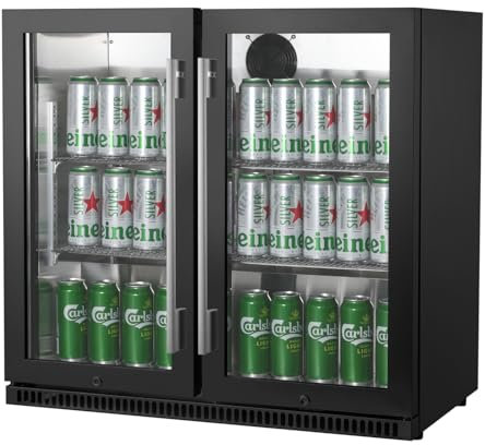 HCK Frigorifero professionale per porta in vetro, 190 l, frigorifero sotto il bancone, frigorifero commerciale, sbrinamento automatico, ante in vetro a chiusura automatica, 0-22°C per supermercati per