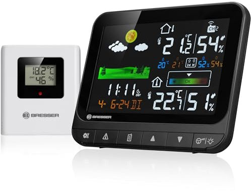 Bresser stazione meteorologica radio Neomeo H con sensore esterno, display a colori, allarme di temperatura, indicatore di comfort climatico