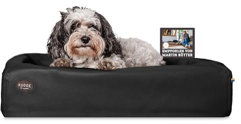 SABRO KUDDE Orthopädisches Hundebett – Martin Rütter – Hochwertiges Kunstleder – Waschbar & Wasserabweisend – Ergonomisch – Premium Haustierzubehör für Kleine, Mittelgrosse Hunde M in Schwarz