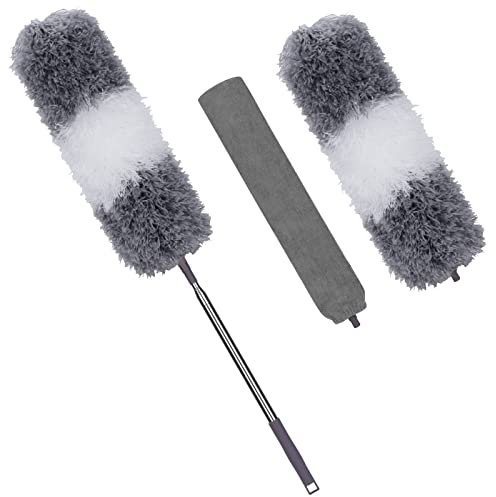 3pcs Staubwedel Teleskop Waschbar, Staubwedel Lang Ausziehbar, Mikrofasern Staubwischer Staubbesen mit Verbiegbare Eckbesen, Entfernt Mühelos Staub und Spinnweben