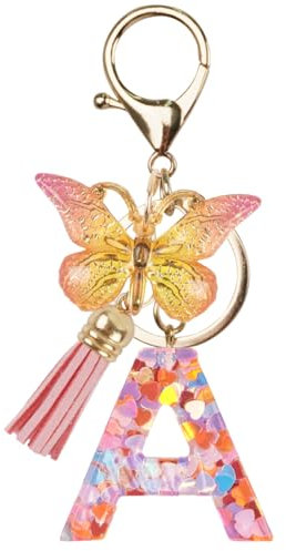 Capaneus Schlüsselanhänger Mädchen, Buchstabe, Namensanhänger Rosa Schmetterling, Damen und Mädchen