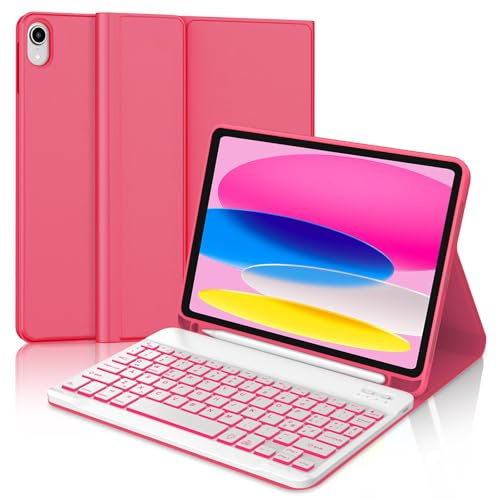 JADEMALL Tastiera per iPad A16 11 Generazione 2025/10 Generazione 10,9 2022, Custodia iPad 10/11 Generazione con Italiana QWERTY Tastiera Retroilluminata Magnetica Staccabile, Rosso