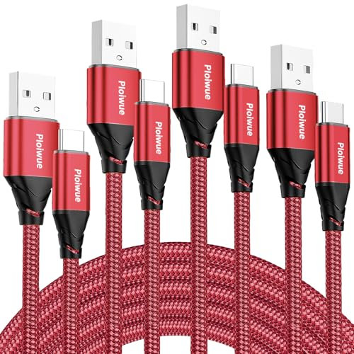 4Pack USB C Charger Cable 1M+1M+2M+2M Type C Charger Cable Fast Charging 3A Nylon Braided USB C Cable for iPhone 15 Plus Pro Max, Samsung Galaxy S24/S23/S22, Huawei P40/P30, Google Pixel (Red)