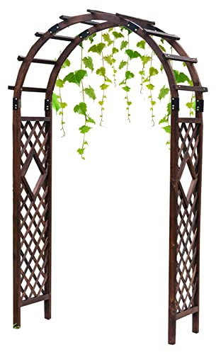 Hintergrund Traubogen Rosenbogen Holzbogen Robuster Gartenbogen Holzlaube Gartenbogen Eingangspflanzenstütze Rosenbogen für Kletterpflanzen Ornament Laube Pergola/Braun,Rose/140 * 225 * 50Cm