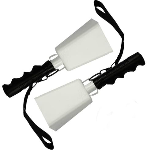 Kuhglocken aus Stahl, 22,9 cm, Kuhglocke, Geräuschmacher, Handglocke mit Handschlaufe für Sportveranstaltungen, Fußballspiele, Party, Bauernhof, Musikinstrumente, Weiß, 2 Stück