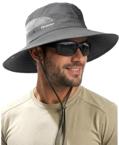 FURTALK Mens Bucket Sun Hat UPF 80+ Wide Brim Hiking Fishing Beach Outdoor Hats Dark Grey
