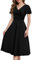 Fynadressr Womens Wedding Guest Formal Cocktail Dress Wrap V Neck Short Sleeve Ruched A Line Belt Midi Dresses Black L