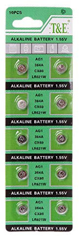 Klaisy Button Battery,10PCS Watch Battery AG1 1.55V 364 SR621SW LR621 621 LR60 CX60 Alkaline Button Coin Cell Batteries for Watches Toys