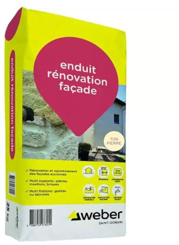 Weber Enduit de rénovation façade extérieur ton pierre 25 kg - d’imperméabilisation et décoration façades