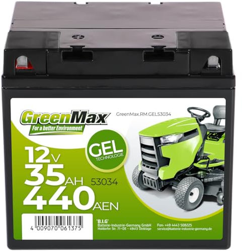 GreenMax Gel 53034 12V 35Ah 440A/EN Rasentraktor Batterie Starterbatterie für Aufsitzmäher wartungsfrei