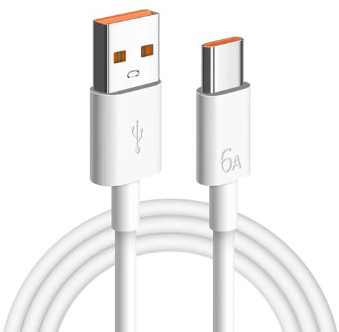 Générique Câble USB 6A Type-C, Chargement super Rapide 6A, Cordon de Recharge Blanc 1m.