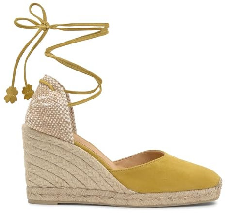 Castañer · Alpargata CARINA/8/007 en Ante con Cierre de Cordones y cuña de 9cm - Mujer Color: Verde Talla: 39