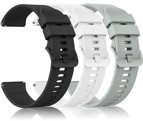 Amzpas 3 Stück Ersatz Uhrenarmbänder 20mm 22mm Armband,Silikon Uhrenarmband mit Schnellverschluss Ersatzbänder,Uhren Zubehör Uhrenarmbänder für Damen Herren(20mm,Schwarz/Weiß/Grau)