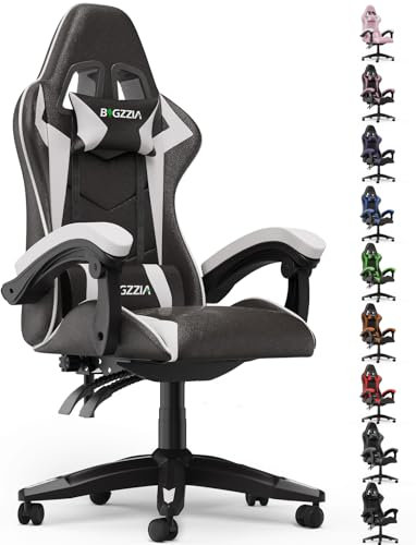 bigzzia Gaming Stuhl Gaming Sessel, 90-135° Rückenlehne Gaming Sessel, Ergonomisch Gaming Chair Mit Kopfkissen Und Armlehnen, Atmungsaktiver Pc Stuhl für Jugendliche Jungen Mädchen Erwachsene Weiß