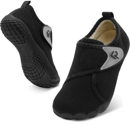 relxfeet Men's Slippers Wide Width Adjustable Orthopedic Diabetic House Shoes for Neuropathy Swollen Feet Relief Non-Slip Rubber Sole Indoor Outdoor (All Black, Size 12)