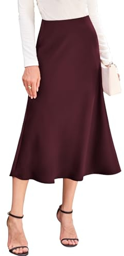 BAISHENGGT Damen Satin Rock Hohe Taille A Linie Elegant Midirock Sommerrock Business Party Skirt mit Reißverschluss