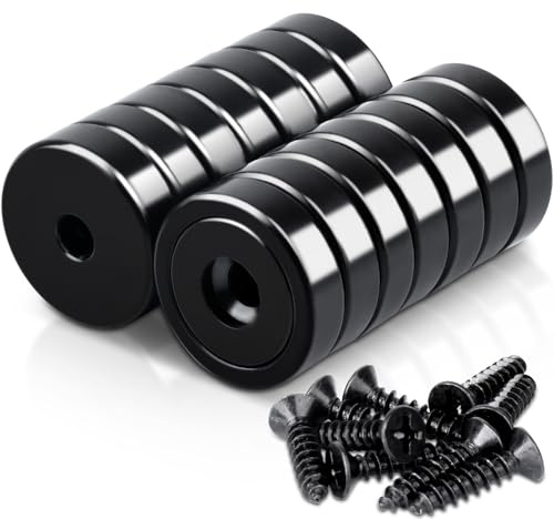 14 Stück Magnete Stark 25x7 mm Schwarz, Neodym Magnete Extra Stark 30 KG Kraft mit Loch und Kapsel Magnete Stark für Küchen, Badezimmer, Büros, Lager