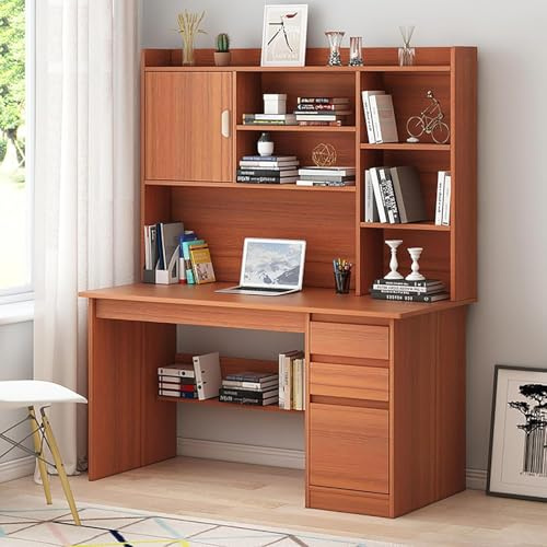 Home Office Mit Ablageregal Moderner Schreibtisch Arbeitsarbeitsplatz Mit Hutch Und Bücherregal Computer Pc Laptop Mit Regalen, Walnut, 100x45x163cm(39x18x64)