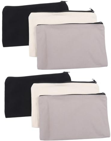 CONGARTENO 6 Stück Teiliges Multipurpose Aufbewahrungstaschen mit Reißverschluss Große Kapazität Leichte Canvas Federmäppchen und Kosmetiktaschen in Natur und Schwarz für Schule und Reisen