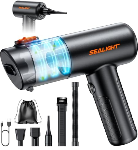 SEALIGHT Handstaubsauger, 32000 Pa Akku Staubsauger Kabellos Motor sin Escobillas de 400000 RPM, One-Touch Staubentleerung, 4 in 1 Mini Staubsauger mit Aufbewahrungsbeutel