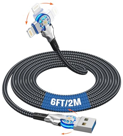 KETAKY Plus iPhone Ladekabel 90 Grad Winkel 2m - 180° Drehbar Lightning Kabel MFi Zertifiziert Schnellladekabel Nylonumflochten für iPhone 14 13 12 11 Pro Max SE iPad