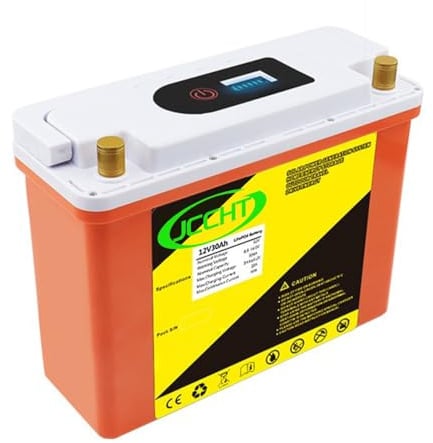 JCCHT Batterie Lithium LiFePO4 12 V 30 Ah Rechargeable pour Applications solaires, sondeurs de pêche, Applications Marines, Camping et systèmes Hors réseau.