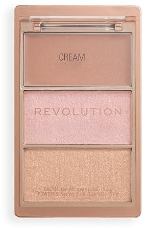 Revolution Highlight Icon Palette, Trio aus Creme, Puder und Schimmer, Aufbaubare Pigmente zum Highlighten, Molten Bronze, 2.8g