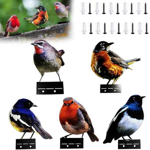 Eiyptzbqm Gartendeko für Draußen Wetterfest Deko Vögel 5 Stück Metall | UV-Druck, Befestigungsmaterial, Wand, Zäune, Haus, Außenbereich