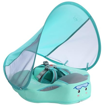Flotador para Bebé con Dosel - Flotdor para Piscina No Inflable con Sombrilla Extraíble UPF50+ | Flotdor Sólido Seguro para Bebés De 3 A 24 Meses, Diseño Estable para Viajes En La Playa, Lago, Bañer