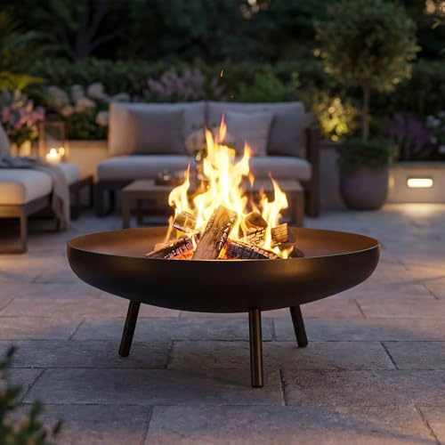 KRATKI Gartenfeuerschale FIRE Stahl Feuerstelle Gartenkamin | Feuerschale für Garten und Terrasse, robuste Konstruktion, schwarz