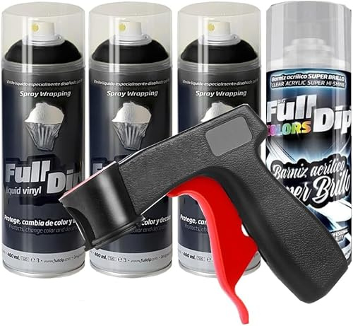 Sophisticauto Full Dip Spray Nero Metallizzato Lucido, Confezione 3+1 con Vernice trasparente protettiva Lucida
