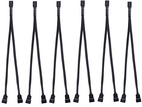 JZK 6 x Black PWM fan splitter cable 1 to 2 fan converter Y shape splitter cable for computer