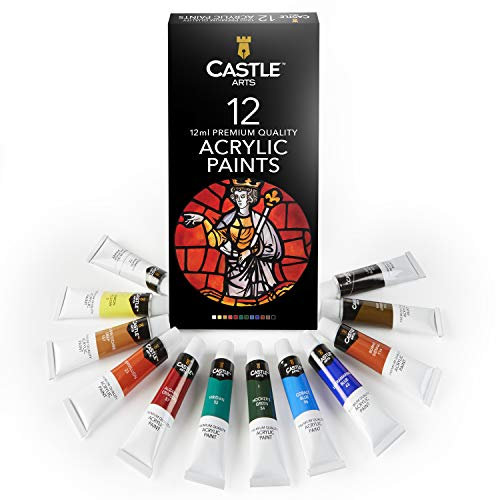 Juego de pintura acrílica para principiantes, estudiantes o artistas, una combinación perfecta de colores vivos, fáciles de mezclar y con buena cobertura en papel, lienzo, madera y tela. 12 piezas