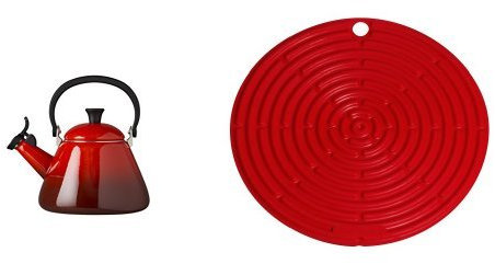 Le Creuset Kone Kettle with Whistle, 1.6 L - Cerise with Cooling Tool